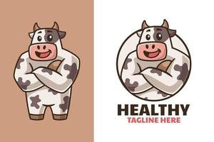 création de logo de mascotte de vache de dessin animé vecteur