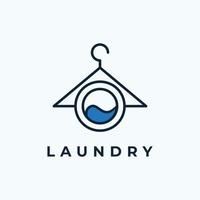 création de logo de blanchisserie, icône de porte de machine à laver remplie d'eau illustration vectorielle avec combinaison de suspension dans le style d'art en ligne vecteur