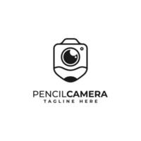 appareil photo, objectif, crayon, création de vecteur de logo de photographie créative
