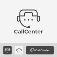 modèle vectoriel de logo d'assistance de centre d'appels, avec illustration d'icône de téléphone, de chat à bulles, de micro et de visage, adapté au logo du service client