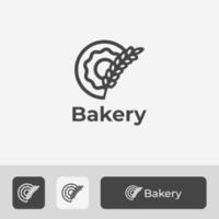 conception de modèle de logo de boulangerie, logo de beignet avec combinaison d'icônes de blé, illustration de conception unique dans le style d'art en ligne vecteur