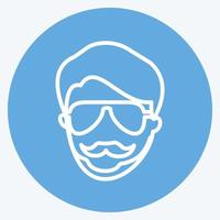 icône de l'homme hipster dans le style tendance des yeux bleus isolé sur fond bleu doux vecteur