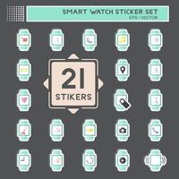 smart watch icon set sticker dans tendance isolé sur fond noir vecteur