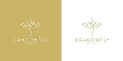 conception de logo de libellule élégante et minimaliste avec un style d'art en ligne pour les bijoux de boutique et le salon vecteur