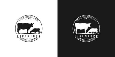 bétail bovin angus vintage rétro rustique. emblème insigne timbre autocollant silhouette logo design vecteur