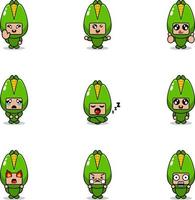 illustration vectorielle de costume de mascotte de personnage de dessin animé ensemble d'expression de légumes de maïs vecteur