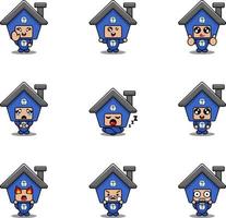 illustration vectorielle du costume de mascotte de personnage de dessin animé mis ensemble maison d'expression vecteur