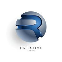 modèle de logo de lettre initiale de couleur bleu gris cercle 3d design pour l'identité de l'entreprise et de l'entreprise vecteur