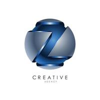 lettre initiale z modèle de logo de couleur bleu gris cercle conception 3d pour l'identité de l'entreprise et de l'entreprise vecteur