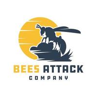 abeilles attaquant la conception de logo animal vecteur