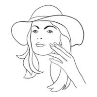 visage de femme abstraite avec chapeau. dessin au trait continu. dessin au trait vectoriel. vecteur