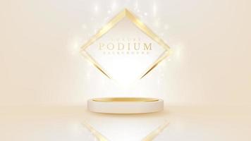 podium de couleur crème réaliste pour l'affichage des produits avec des éléments de ligne dorée et des effets de lumière. vecteur