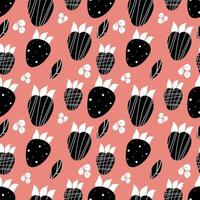 motif fraise noir abstrait sur fond rose vecteur