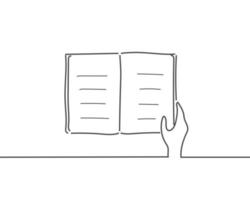 main tenant un dessin au trait de livre ou une illustration continue d'une ligne vecteur