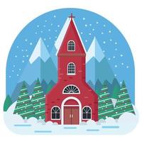 illustration d'église d'hiver confortable. joyeux noël illustration vecteur