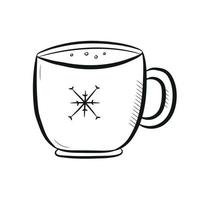 tasse de noël simple dessinée à la main avec flocon de neige. style de griffonnage. illustration vectorielle isolée sur fond blanc. vecteur