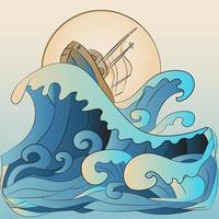 bateau et vagues de l'océan vecteur