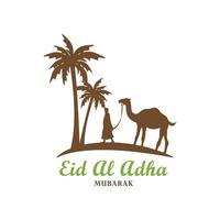 chameau avec des gens conception d'éléments islamiques, palmier, logo minimal, eid al adha ornemental, graphique vectoriel de religion