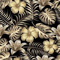 motif floral sans couture d'or avec des feuilles. fond tropical vecteur