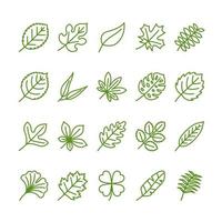 jeu d'icônes de contour de feuilles vecteur