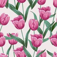 motif floral sans couture avec des feuilles. fond tropical de tulipes vecteur