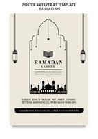 affiche du ramadan kareem avec mosquée et lanterne vecteur gratuit