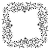 cadre de ligne mince frisé floral abstrait doodle isolé sur fond blanc. vecteur
