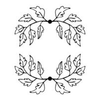 couronne de fine ligne dessinée à la main avec des feuilles et des branches. vecteur