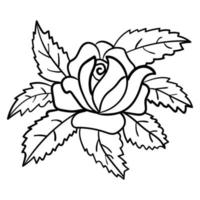 dessin animé mignon doodle rose avec des feuilles isolées sur fond blanc. élément floral. vecteur