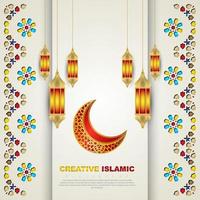 fond de bannière de carte de voeux islamique avec des détails colorés ornementaux d'ornement d'art islamique en mosaïque florale
