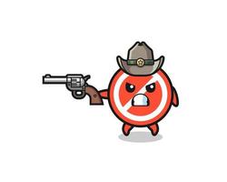 le panneau d'arrêt cowboy tirant avec une arme à feu vecteur