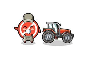 le panneau d'arrêt mascotte d'agriculteur debout à côté d'un tracteur vecteur
