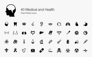 40 Icônes parfaites pour le pixel médical et la santé.