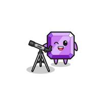 mascotte d'astronome de pierres précieuses violettes avec un télescope moderne vecteur