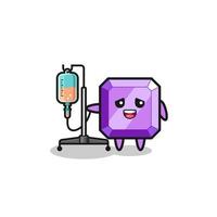 Adorable personnage de pierres précieuses violettes debout avec une perche à infusion vecteur