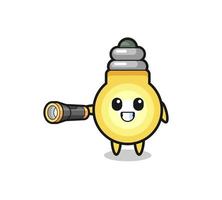 ampoule mascotte tenant une lampe de poche vecteur