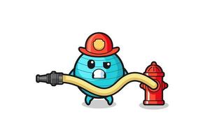 dessin animé de boule d'exercice comme mascotte de pompier avec tuyau d'eau vecteur