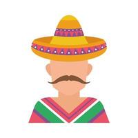 homme mexicain avec caractère chapeau vecteur