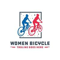 logo de deux femmes cyclistes vecteur