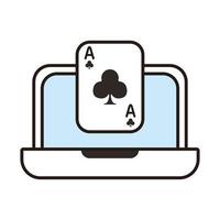 Carte de poker de casino avec trèfle dans un ordinateur portable vecteur