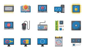 icônes de matériel informatique couleur plate, système de refroidissement, logiciel, ordinateur portable vecteur