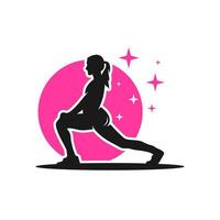 femme sportive étirant la conception de logo de muscle vecteur