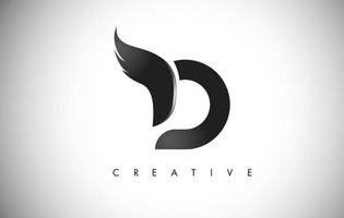 création de logo d'ailes de lettre d avec l'icône d'aile de mouche d'oiseau noir. vecteur