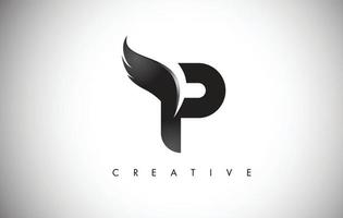 création de logo d'ailes de lettre p avec l'icône d'aile de mouche d'oiseau noir. vecteur