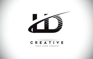 création de logo de lettre ld ld avec des lignes swoosh et noires. vecteur