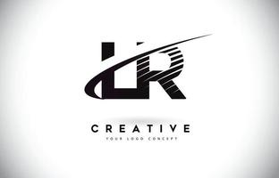 Création de logo de lettre lr lr avec des lignes swoosh et noires. vecteur