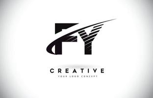 création de logo de lettre fy fy avec des lignes swoosh et noires. vecteur