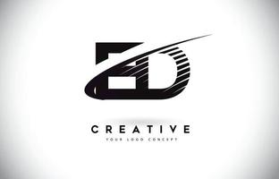 création de logo de lettre ed ed avec des lignes swoosh et noires. vecteur