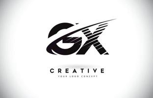 création de logo de lettre gx gx avec des lignes swoosh et noires. vecteur