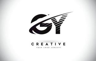 création de logo de lettre gy gy avec des lignes swoosh et noires. vecteur